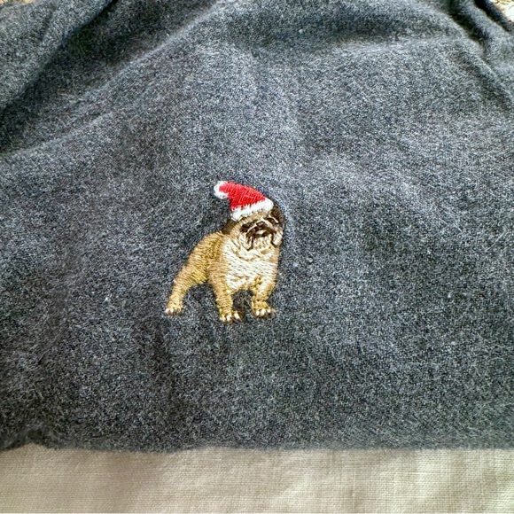 J.Crew Pajama Pants Mens Medium Christmas Pug Dog Charcoal Gray PJ Bottoms - Picture 4 of 4